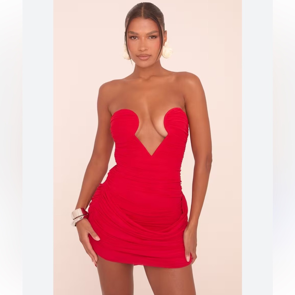 EGO Bandeau Cut Out Bust Ruched Mini Bodycon Dress